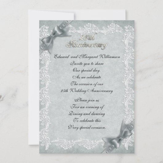 25周年結婚記念パーティー招待状 エレガント 招待状 (正面)