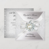 25周年結婚記念パーティー ラ lace パールホワイト 招待状 (正面/裏面)