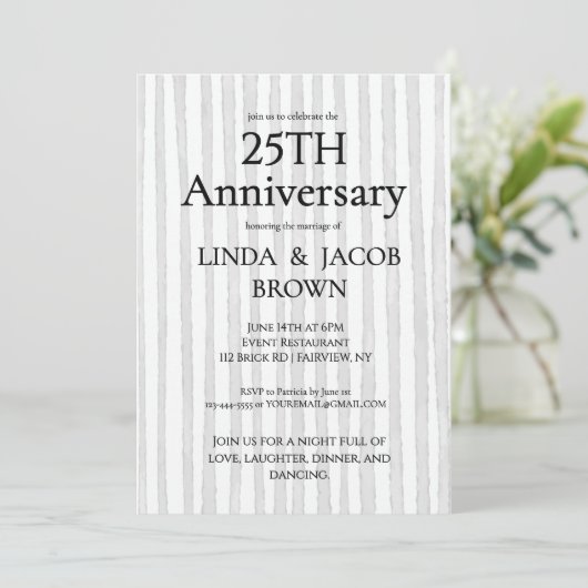 25周年結婚記念ライトグレーシルバーストライプ 招待状 (スタンド正面)