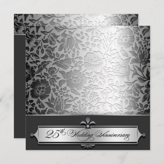 「25周年結婚記念日のおしゃれな招待状」 招待状 (正面/裏面)