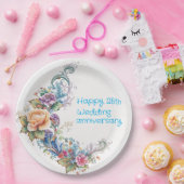 25周年結婚記念日のおめでとうスクリプトと黄色とピンクの花輪 ペーパープレート (パーティー)