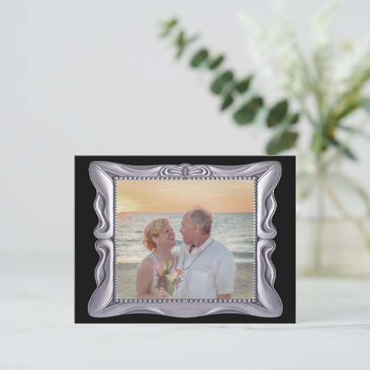 25周年結婚記念日のアンティークシルバーフレーム ポストカード (スタンド正面)