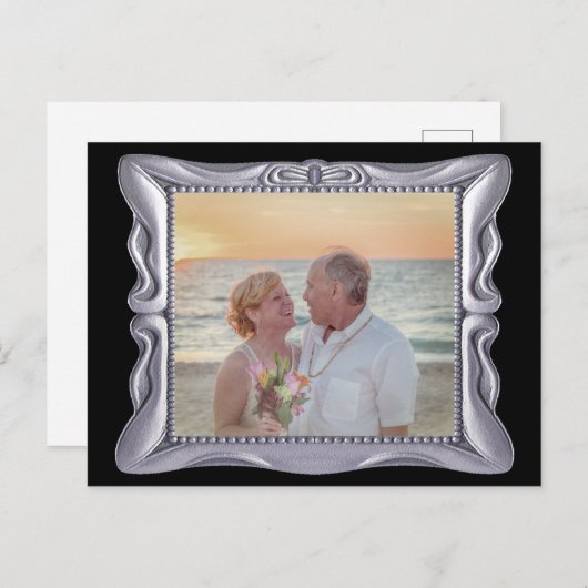 25周年結婚記念日のアンティークシルバーフレーム ポストカード (正面/裏面)