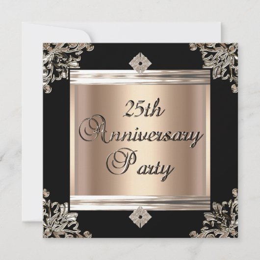 25周年結婚記念日のアートデコ ブラックコーヒー 招待状 (正面)