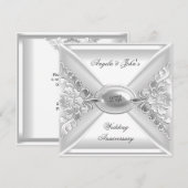 25周年結婚記念日のエレガントなシルバー ホワイト 招待状 (正面/裏面)