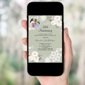 25周年結婚記念日のグリーンとホワイトの花の写真 招待状