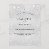 25周年結婚記念日のシルバーグリッターパーティー インビテーションポストカード (正面)