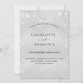 25周年結婚記念日のシルバーグリッター豪華 招待状 (正面)