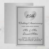 25周年結婚記念日のシルバーグリームハート 招待状 (正面/裏面)