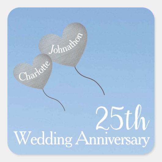 25周年結婚記念日のシルバーハート風船 スクエアシール (正面)