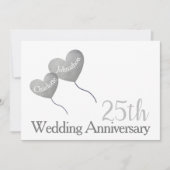 25周年結婚記念日のシルバーハート風船 招待状 (正面)