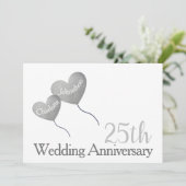 25周年結婚記念日のシルバーハート風船 招待状 (スタンド正面)