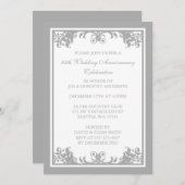 25周年結婚記念日のシルバーフラワースクロール 招待状 (正面/裏面)