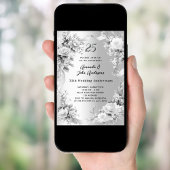 25周年結婚記念日のシルバーフラワーデザイン 招待状