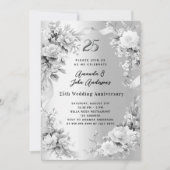 25周年結婚記念日のシルバーフラワーデザイン 招待状 (正面)