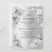 25周年結婚記念日のシルバー花柄ラグジュアリー 招待状 (正面)