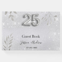 25周年結婚記念日のシルバー葉のゲストブック ゲストブック
