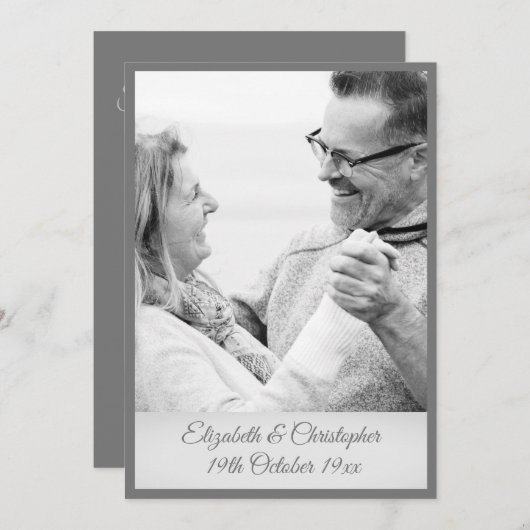 25周年結婚記念日のシルバー ブラック&ホワイト フォト 招待状 (正面/裏面)