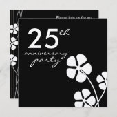 25周年結婚記念日のシルバー ブラック&ホワイト 招待状 (正面/裏面)