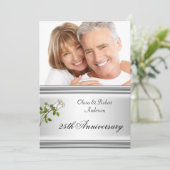 25周年結婚記念日のシルバー ホワイト ローズ 招待状 (スタンド正面)