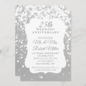 25周年結婚記念日のスパークリングシルバー招待状 招待状 (正面/裏面)