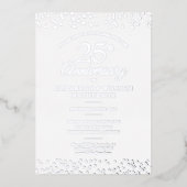 25周年結婚記念日のハート型コンフェッティ シルバー 箔招待状 (正面)