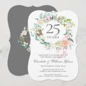 25周年結婚記念日のバラとグリーンの花飾り 招待状 (正面/裏面)
