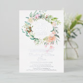 25周年結婚記念日のバラの花束 フローラル シルバー 箔招待状 (立ち正面)