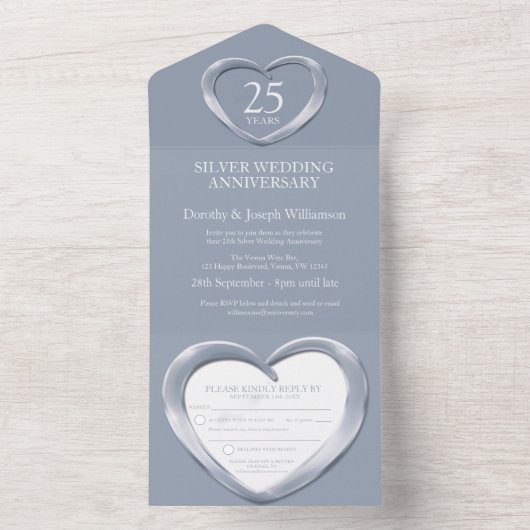 25周年結婚記念日のパーティーイベント オールインワン招待状 (内側)