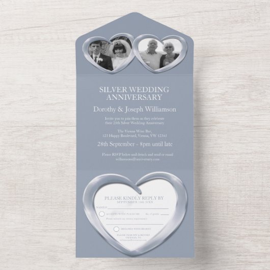 25周年結婚記念日のパーティーイベント オールインワン招待状 (内側)