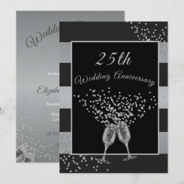 25周年結婚記念日のブラックシルバー シック エレガント 招待状