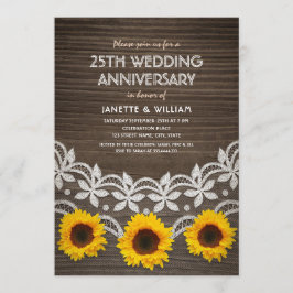 25周年結婚記念日のラスティックなひまわりとレース 招待状
