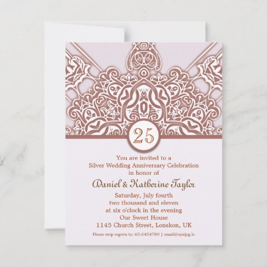 25周年結婚記念日のヴィンテージスタイルの招待状 招待状 (裏面)