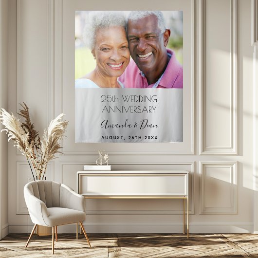 25周年結婚記念日の写真シルバーエレガント タペストリー