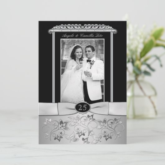 25周年結婚記念日の写真付き招待状 招待状 (スタンド正面)