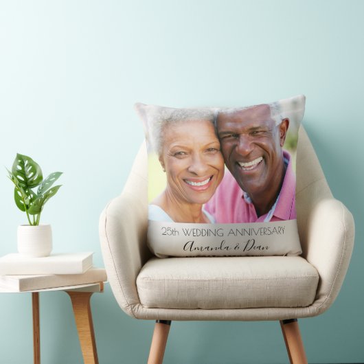25周年結婚記念日の写真 銀色 おしゃれ クッション (椅子)