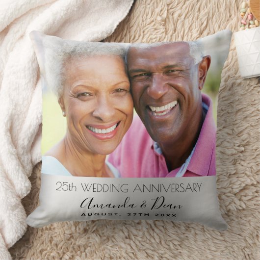 25周年結婚記念日の写真 銀色 おしゃれ クッション (ブランケット)