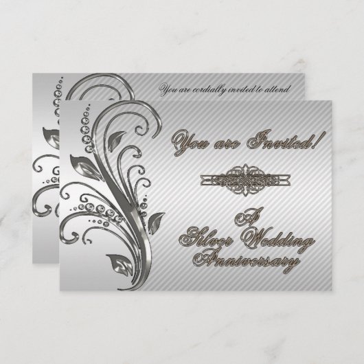 25周年結婚記念日の出欠確認カード 招待状 (正面/裏面)