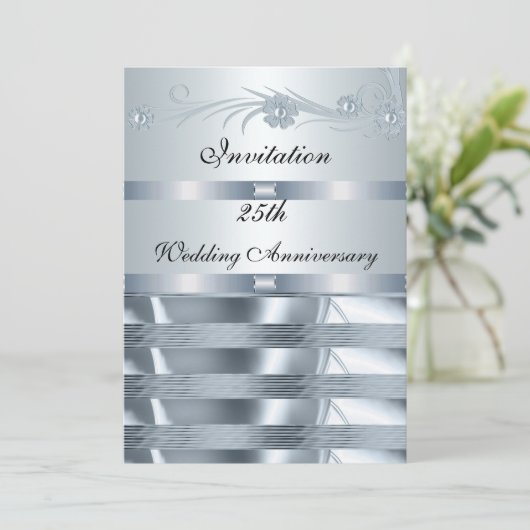 25周年結婚記念日の招待状 シルバー ブルー 招待状 (スタンド正面)