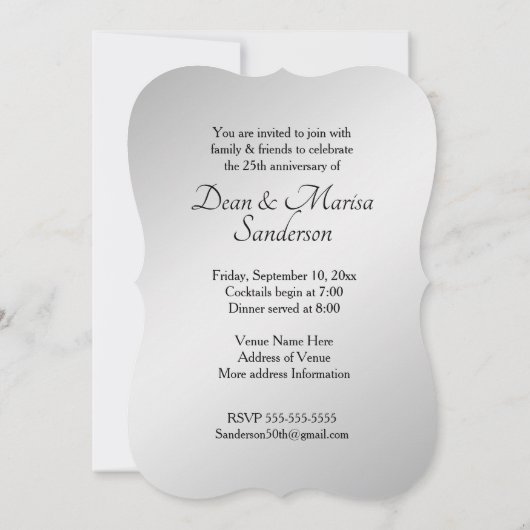 25周年結婚記念日の招待状 招待状 (裏面)