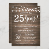 25周年結婚記念日の招待状　木製の背景 招待状 (正面/裏面)
