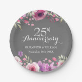 25周年結婚記念日の水彩ローズ ペーパープレート (正面)