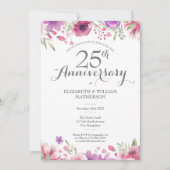 25周年結婚記念日の水彩花イラスト 招待状 (正面)