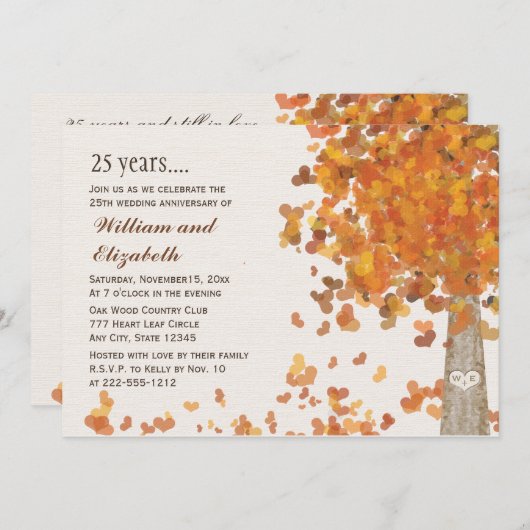 25周年結婚記念日の秋の写真招待状 招待状 (正面/裏面)