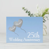 25周年結婚記念日の空飛ぶ銀色のハート風船 招待状 (スタンド正面)