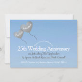 25周年結婚記念日の空飛ぶ銀色のハート風船 招待状 (裏面)