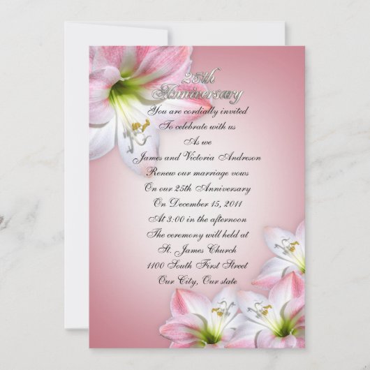 25周年結婚記念日の誓いの更新 ピンクのアマリリス 招待状 (正面)