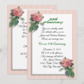 25周年結婚記念日の誓いの更新 ピンクのバラ 招待状 (正面/裏面)