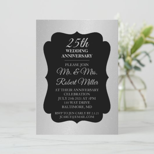 25周年結婚記念日の銀のコンフェッティ招待状 招待状 (スタンド正面)
