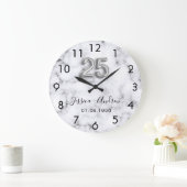 25周年結婚記念日の銀のマーブル ラージ壁時計 (ホーム)